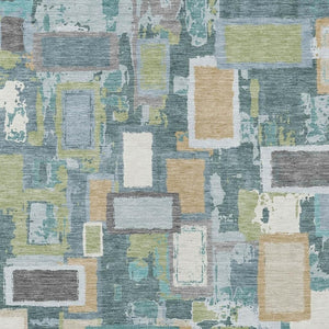HomeRoots 10' Modern Geometric Teal Blue and Green Washable Area Rug for Indoor/Outdoor Spaces - Stylish & Durable 640129