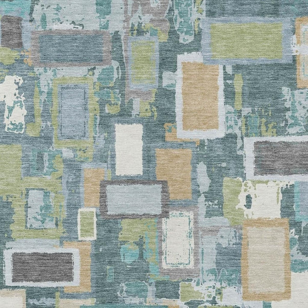 HomeRoots 10' Modern Geometric Teal Blue and Green Washable Area Rug for Indoor/Outdoor Spaces - Stylish & Durable 640129