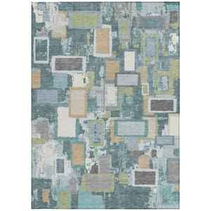HomeRoots 10' Modern Geometric Teal Blue and Green Washable Area Rug for Indoor/Outdoor Spaces - Stylish & Durable 640129