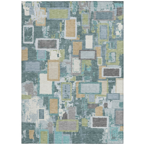 HomeRoots 10' Modern Geometric Teal Blue and Green Washable Area Rug for Indoor/Outdoor Spaces - Stylish & Durable 640129