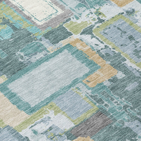 HomeRoots 10' Modern Geometric Teal Blue and Green Washable Area Rug for Indoor/Outdoor Spaces - Stylish & Durable 640129