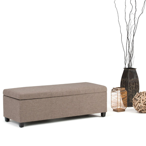 HomeRoots 48" Elegant Dark Brown & Fawn Upholstered Storage Ottoman - Stylish Seating & Hidden Storage Solution! 640131