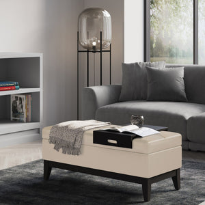 HomeRoots 42" Dark Brown and Cream Upholstered Storage Ottoman - Stylish Seating & Hidden Storage Solution! 640132