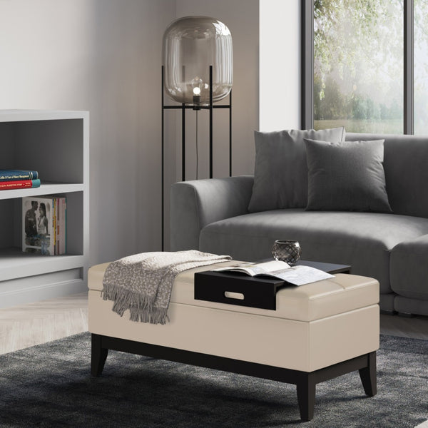 HomeRoots 42" Dark Brown and Cream Upholstered Storage Ottoman - Stylish Seating & Hidden Storage Solution! 640132