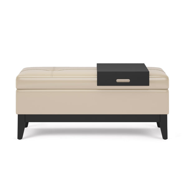 HomeRoots 42" Dark Brown and Cream Upholstered Storage Ottoman - Stylish Seating & Hidden Storage Solution! 640132