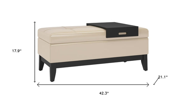 HomeRoots 42" Dark Brown and Cream Upholstered Storage Ottoman - Stylish Seating & Hidden Storage Solution! 640132