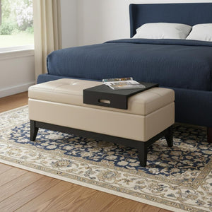 HomeRoots 42" Dark Brown and Cream Upholstered Storage Ottoman - Stylish Seating & Hidden Storage Solution! 640132