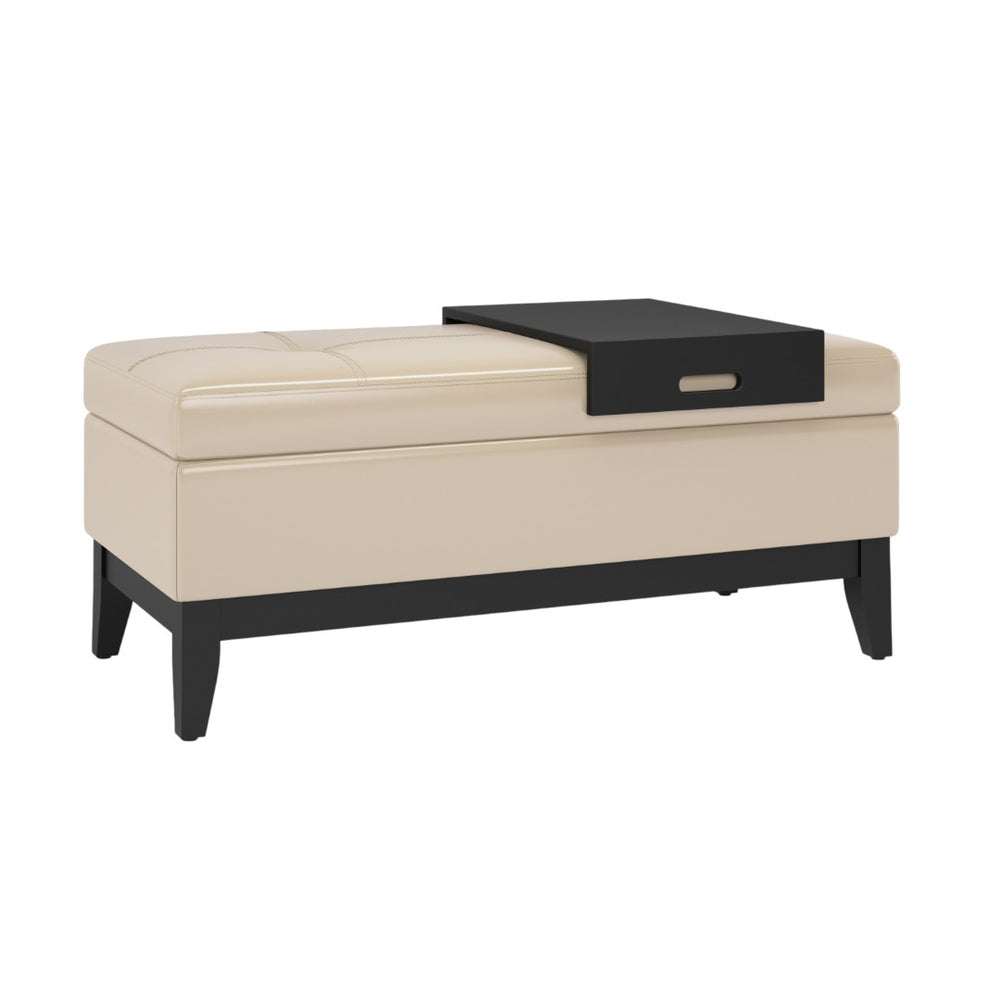 HomeRoots 42" Dark Brown and Cream Upholstered Storage Ottoman - Stylish Seating & Hidden Storage Solution! 640132