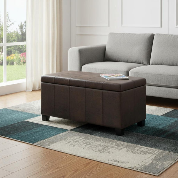 HomeRoots 36" Versatile Dark Brown Upholstered Storage Ottoman - Stylish Seating, Hidden Storage & Modern Design 640133