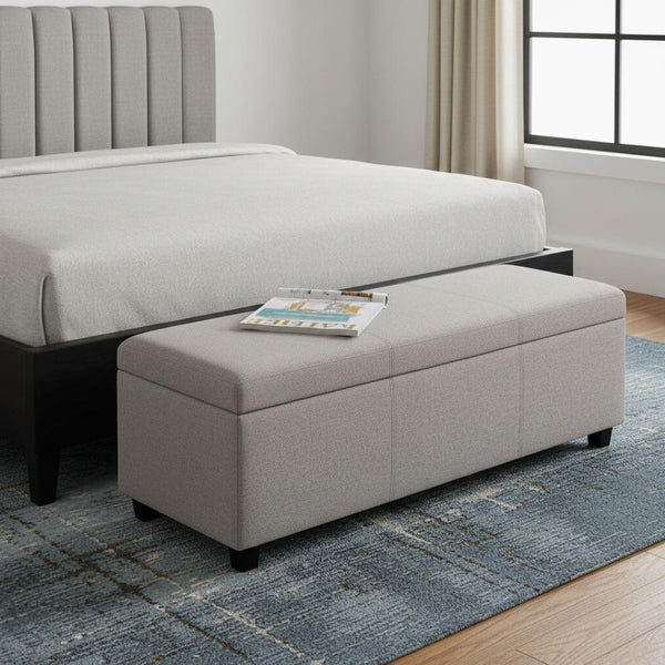 HomeRoots 48" Stylish Dark Brown Storage Ottoman with Cloud Upholstery – Versatile Seating & Hidden Storage! 640134
