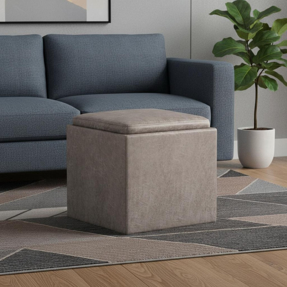 HomeRoots 17" Gray Upholstery Storage Ottoman - Stylish, Multi-Functional Seating & Hidden Storage for Modern Spaces 640135