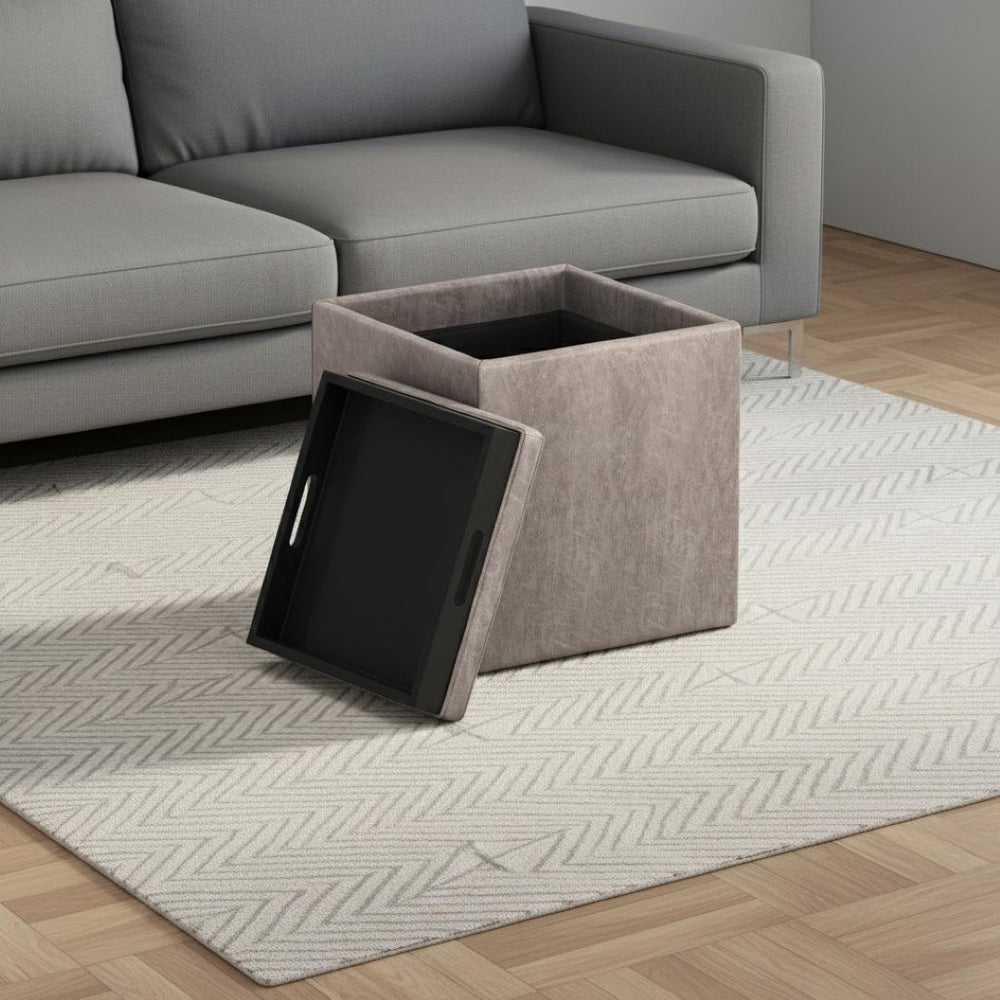 HomeRoots 17" Gray Upholstery Storage Ottoman - Stylish, Multi-Functional Seating & Hidden Storage for Modern Spaces 640135