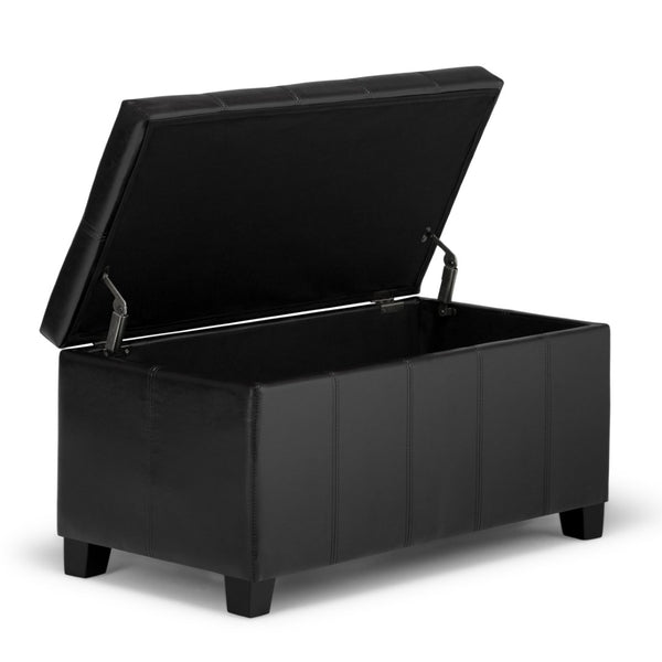 HomeRoots 36" Stylish Dark Brown & Black Upholstery Storage Ottoman: Versatile Seating, Footrest & Organizer 640136