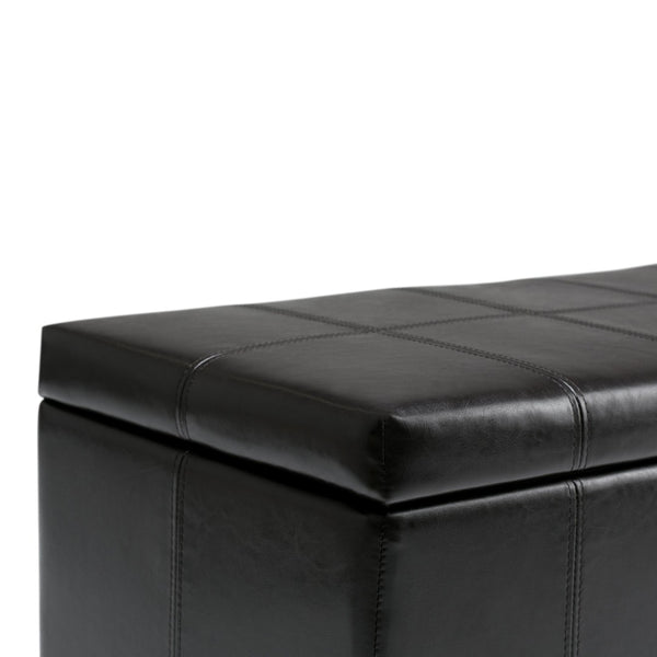 HomeRoots 36" Stylish Dark Brown & Black Upholstery Storage Ottoman: Versatile Seating, Footrest & Organizer 640136