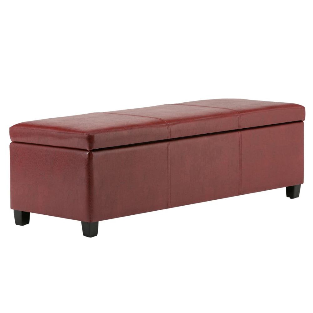 HomeRoots 48" Stylish Dark Brown and Red Upholstered Storage Ottoman – Versatile Seating & Hidden Storage Solution 640137