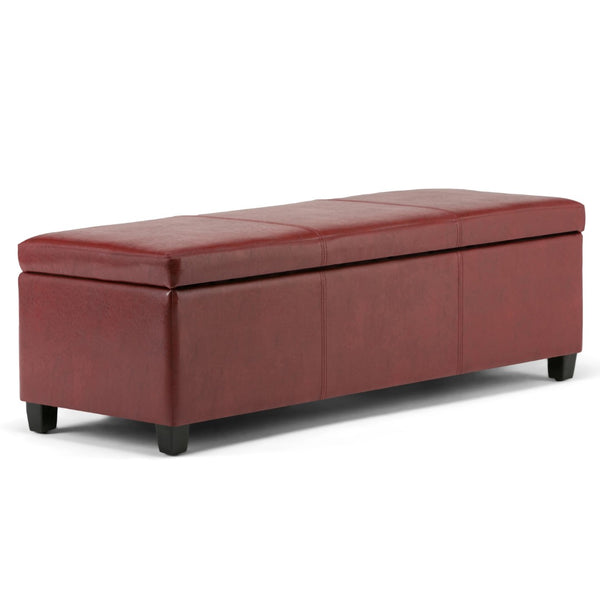 HomeRoots 48" Stylish Dark Brown and Red Upholstered Storage Ottoman – Versatile Seating & Hidden Storage Solution 640137