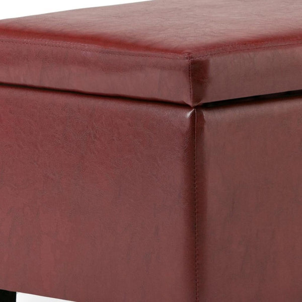 HomeRoots 48" Stylish Dark Brown and Red Upholstered Storage Ottoman – Versatile Seating & Hidden Storage Solution 640137