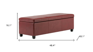 HomeRoots 48" Stylish Dark Brown and Red Upholstered Storage Ottoman – Versatile Seating & Hidden Storage Solution 640137