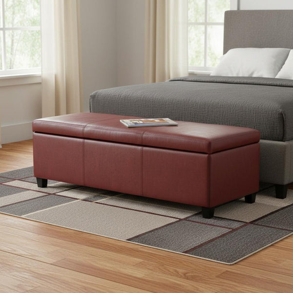 HomeRoots 48" Stylish Dark Brown and Red Upholstered Storage Ottoman – Versatile Seating & Hidden Storage Solution 640137