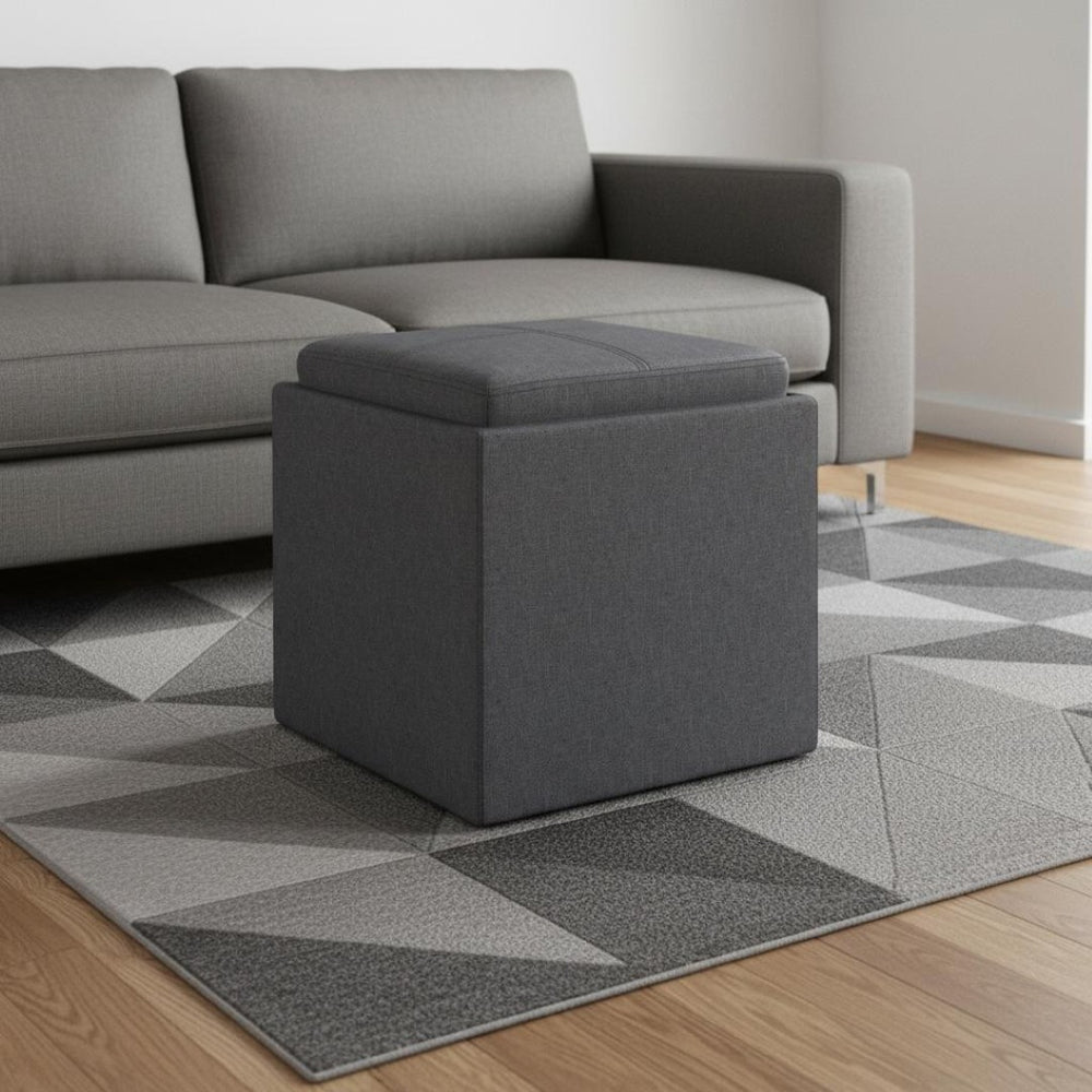 HomeRoots 17" Slate Gray Upholstered Storage Ottoman - Stylish, Compact Design for Modern Homes & Versatile Use 640138