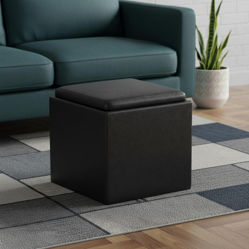 HomeRoots 17" Black Upholstery Storage Ottoman - Stylish Seating & Hidden Storage for Modern Living Spaces 640139
