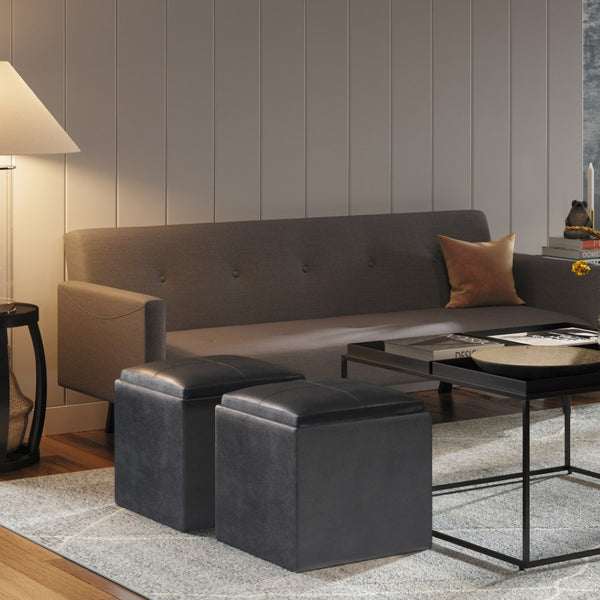 HomeRoots 17" Black Upholstery Storage Ottoman - Stylish Seating & Hidden Storage for Modern Living Spaces 640139