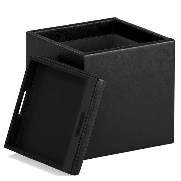 HomeRoots 17" Black Upholstery Storage Ottoman - Stylish Seating & Hidden Storage for Modern Living Spaces 640139
