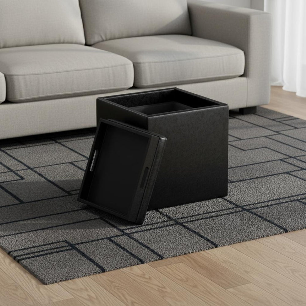 HomeRoots 17" Black Upholstery Storage Ottoman - Stylish Seating & Hidden Storage for Modern Living Spaces 640139