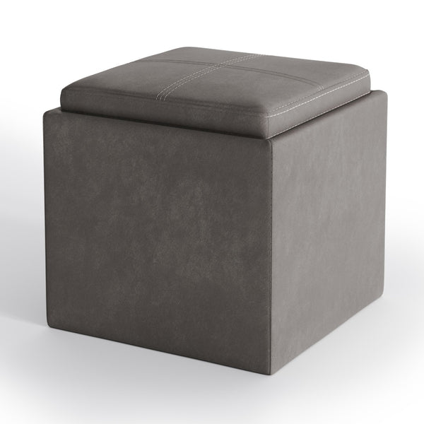 HomeRoots 17" Slate Gray Upholstery Ottoman - Stylish Storage, Versatile Seating, Perfect for Small Spaces! 640140
