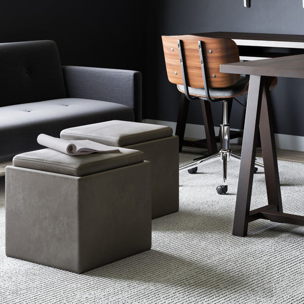 HomeRoots 17" Slate Gray Upholstery Ottoman - Stylish Storage, Versatile Seating, Perfect for Small Spaces! 640140