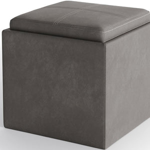 HomeRoots 17" Slate Gray Upholstery Ottoman - Stylish Storage, Versatile Seating, Perfect for Small Spaces! 640140