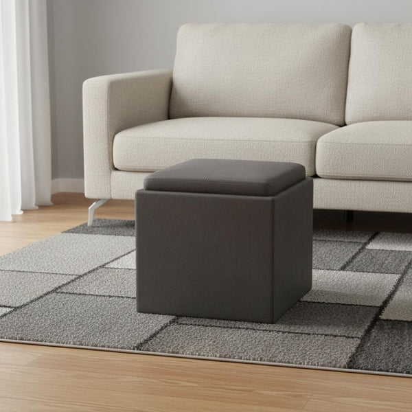 HomeRoots 17" Slate Gray Upholstery Ottoman - Stylish Storage, Versatile Seating, Perfect for Small Spaces! 640140