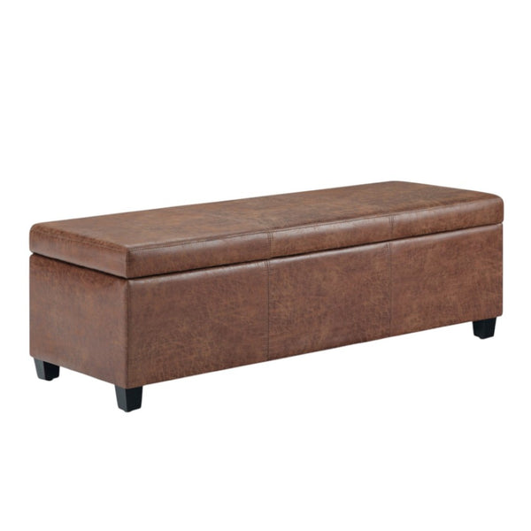 HomeRoots 48" Dark Brown Upholstery Storage Ottoman - Versatile Extra Seating, Stylish Footrest & Hidden Storage 640141