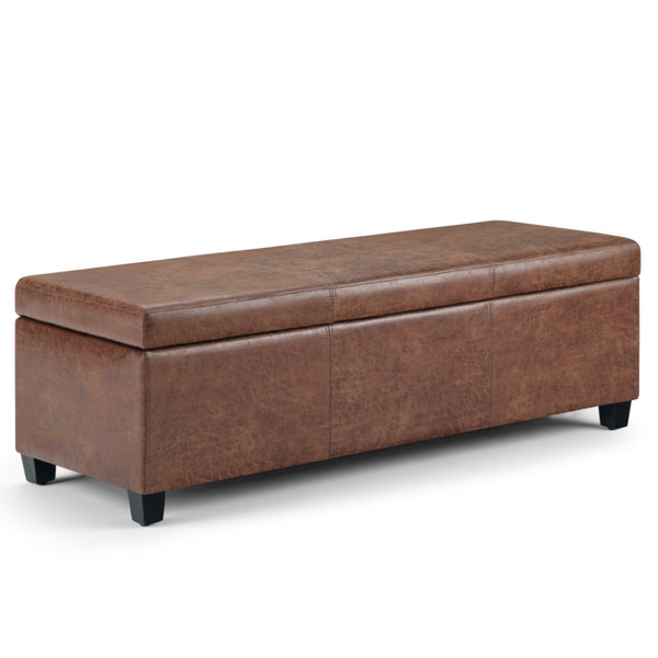 HomeRoots 48" Dark Brown Upholstery Storage Ottoman - Versatile Extra Seating, Stylish Footrest & Hidden Storage 640141