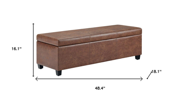 HomeRoots 48" Dark Brown Upholstery Storage Ottoman - Versatile Extra Seating, Stylish Footrest & Hidden Storage 640141