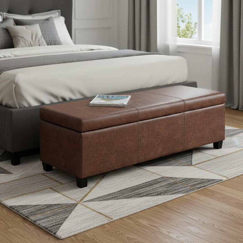 HomeRoots 48" Dark Brown Upholstery Storage Ottoman - Versatile Extra Seating, Stylish Footrest & Hidden Storage 640141