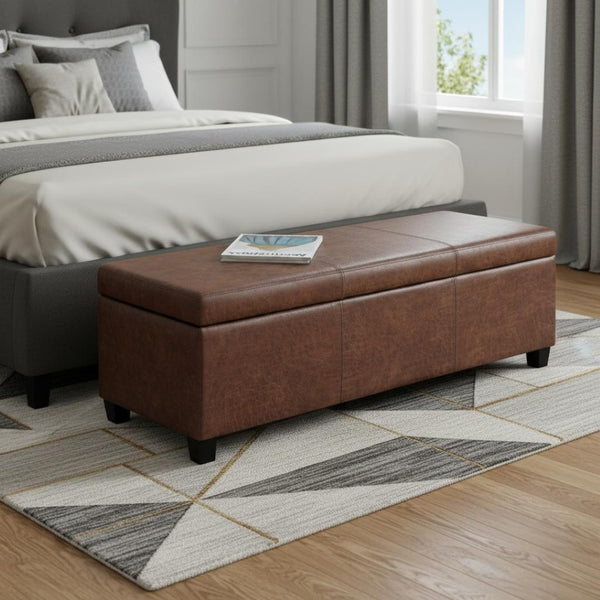 HomeRoots 48" Dark Brown Upholstery Storage Ottoman - Versatile Extra Seating, Stylish Footrest & Hidden Storage 640141