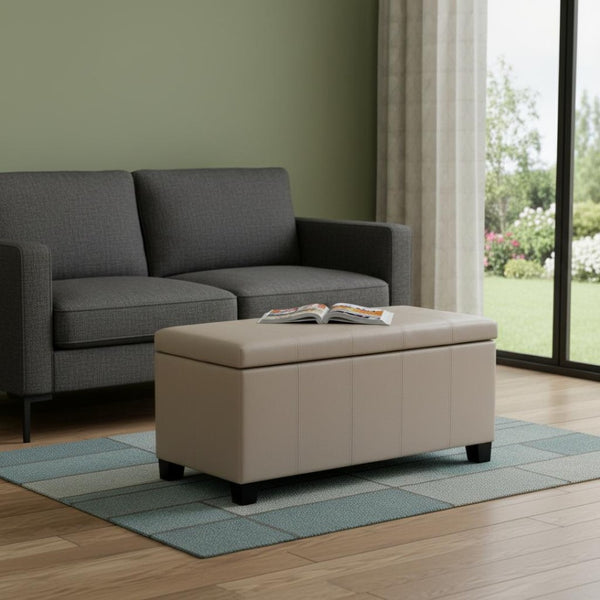 HomeRoots 36" Dark Brown and Cream Upholstered Storage Ottoman – Stylish Multi-Functional Solution for Any Room 640142