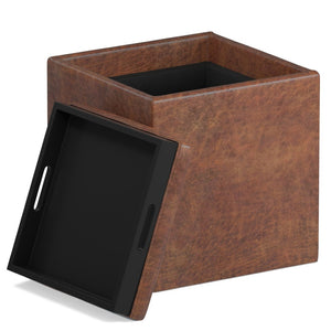 HomeRoots 17" Brown Upholstered Storage Ottoman - Stylish Multi-Functional Seat with Hidden Storage for Small Spaces 640143