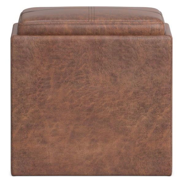 HomeRoots 17" Brown Upholstered Storage Ottoman - Stylish Multi-Functional Seat with Hidden Storage for Small Spaces 640143