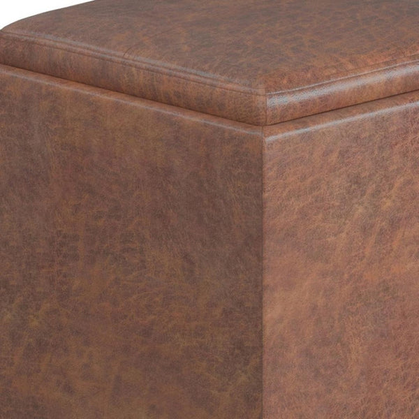 HomeRoots 17" Brown Upholstered Storage Ottoman - Stylish Multi-Functional Seat with Hidden Storage for Small Spaces 640143