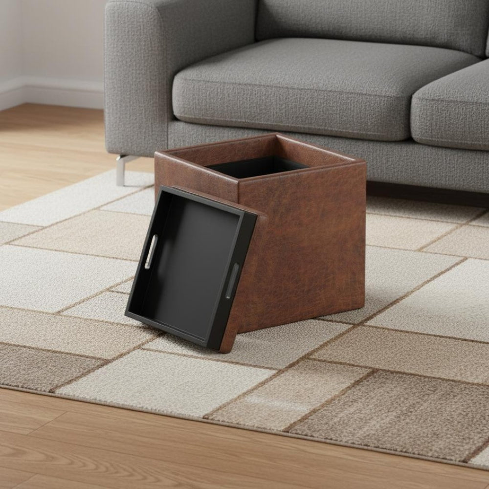 HomeRoots 17" Brown Upholstered Storage Ottoman - Stylish Multi-Functional Seat with Hidden Storage for Small Spaces 640143