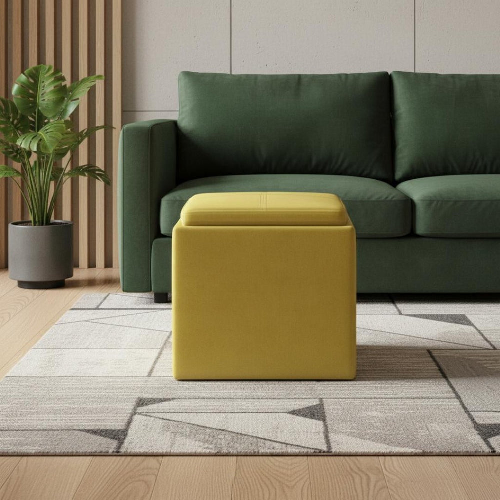HomeRoots 17" Yellow Upholstery Storage Ottoman – Stylish Multifunctional Seating & Hidden Storage for Any Room 640144