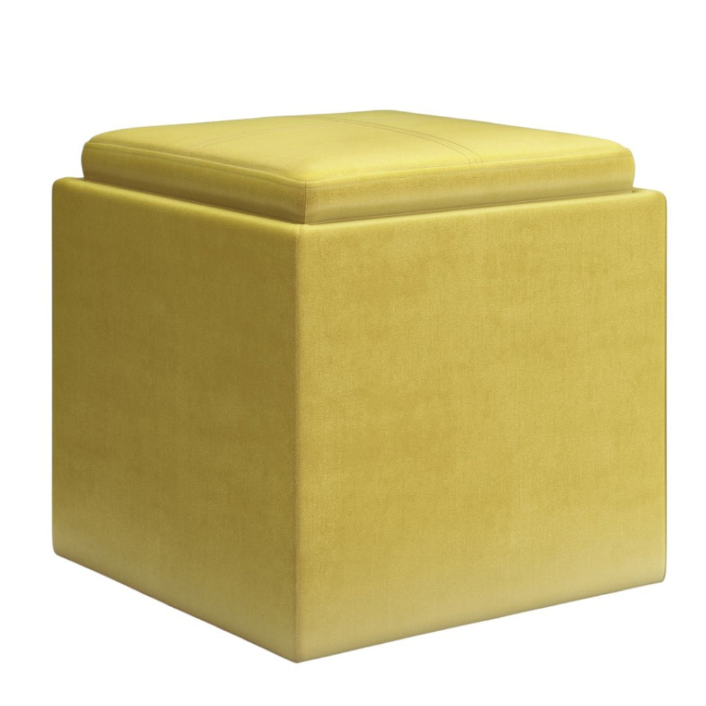HomeRoots 17" Yellow Upholstery Storage Ottoman – Stylish Multifunctional Seating & Hidden Storage for Any Room 640144