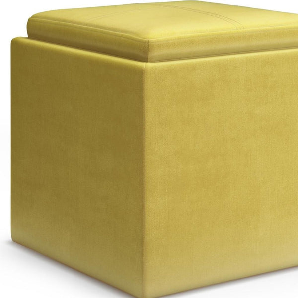 HomeRoots 17" Yellow Upholstery Storage Ottoman – Stylish Multifunctional Seating & Hidden Storage for Any Room 640144