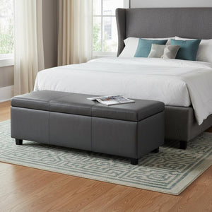HomeRoots 48" Dark Brown and Gray Upholstered Storage Ottoman - Stylish Seating with Hidden Storage Solution 640145