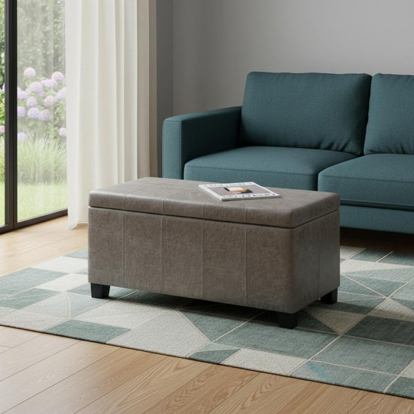 HomeRoots 36" Stylish Dual-Purpose Dark Brown and Gray Upholstery Storage Ottoman for Modern Living Spaces 640146