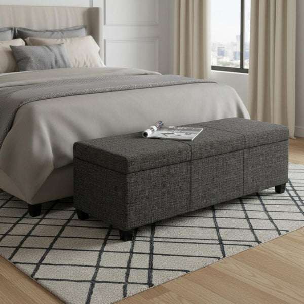 HomeRoots 48" Stylish Dark Brown & Gray Upholstery Storage Ottoman - Multi-Functional, Compact & Chic Design 640147