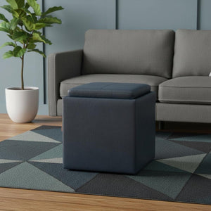 HomeRoots 17" Stylish Denim Blue Upholstered Storage Ottoman - Versatile Seating & Clutter Solution for Any Room 640148