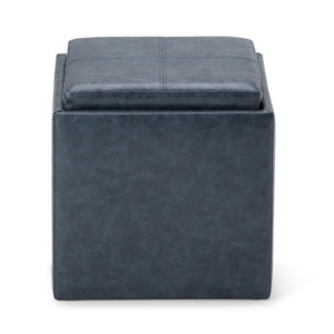 HomeRoots 17" Stylish Denim Blue Upholstered Storage Ottoman - Versatile Seating & Clutter Solution for Any Room 640148